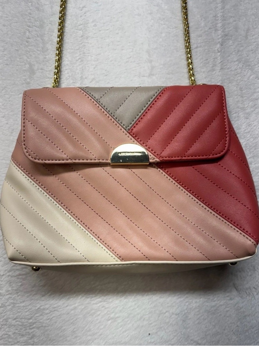 Liz Claiborne Quilted Colorblock Crossbody in Pink, Cream & Coral